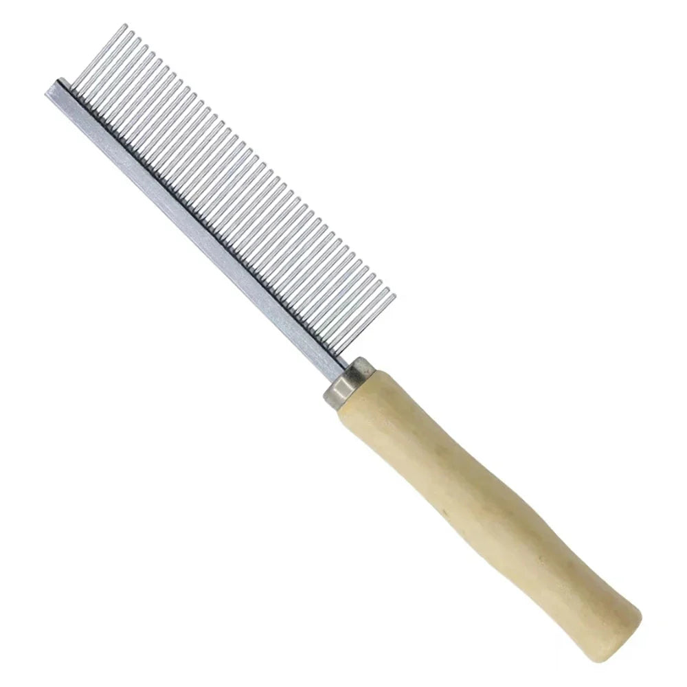 Portable Pet Wooden Handle Comb Cats & Dogs Stainless Steel Beauty