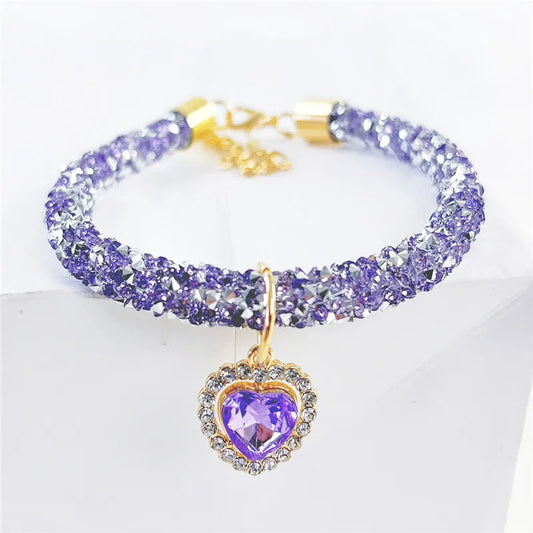 Crystal Cat Collar Heart Gem Pendant Party - MyPetDollar.com