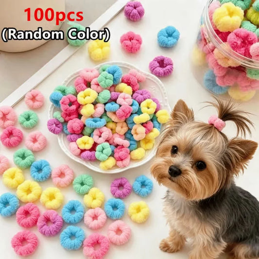 100pcs Mini plush elastic pet hairband, - MyPetDollar.com