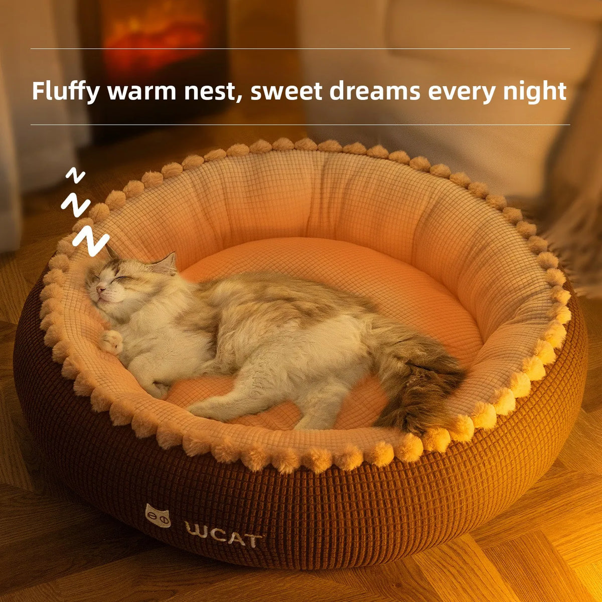 Pom-pom Edge Round Cloud Pet Deep Sleep Bed, - MyPetDollar.com