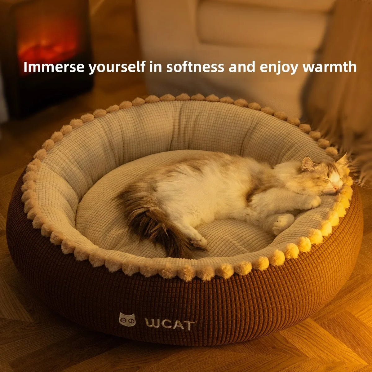 Pom-pom Edge Round Cloud Pet Deep Sleep Bed, - MyPetDollar.com