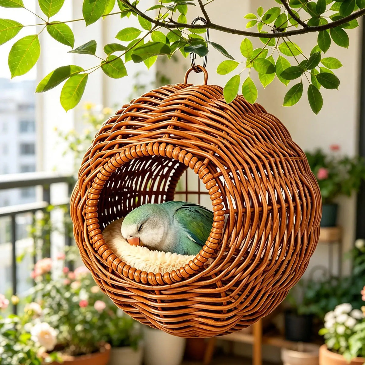 Small Parrots Bird House Fake Grass - MyPetDollar.com
