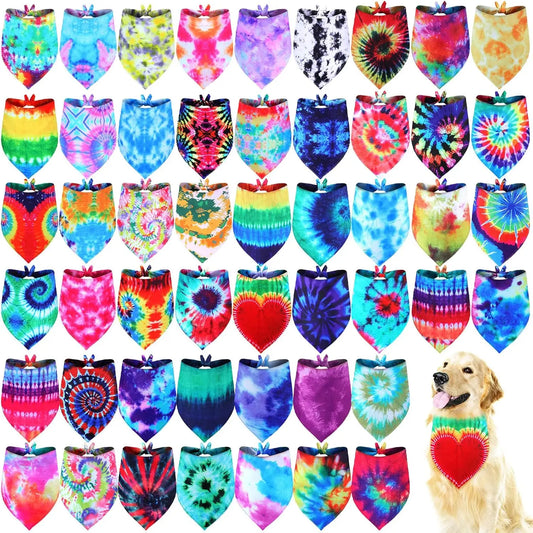 50 Pcs Tie Dye Dog Bandanas Bulk Spring - MyPetDollar.com