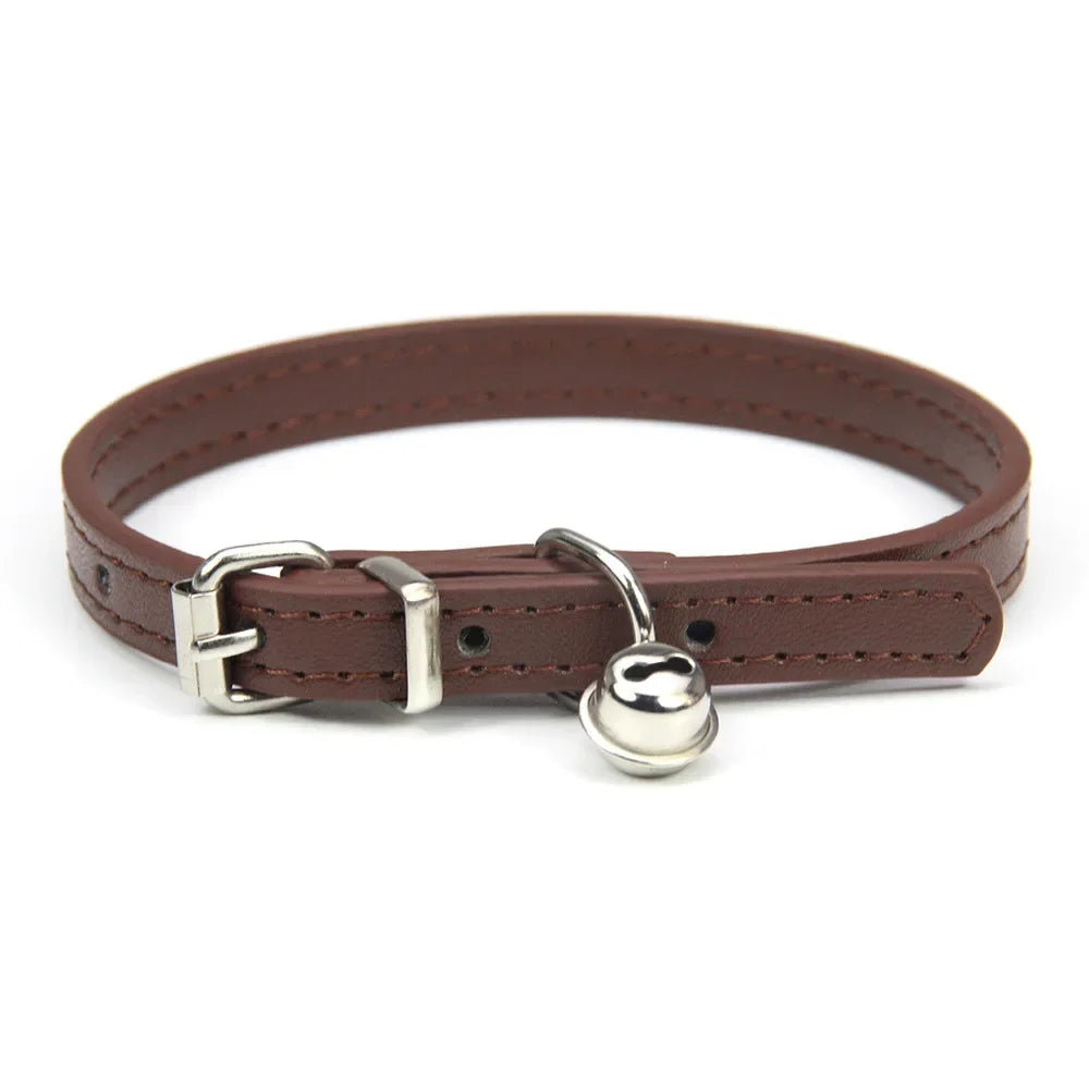 Cute Puppy Cat Collar With Bells PU Leather - MyPetDollar.com