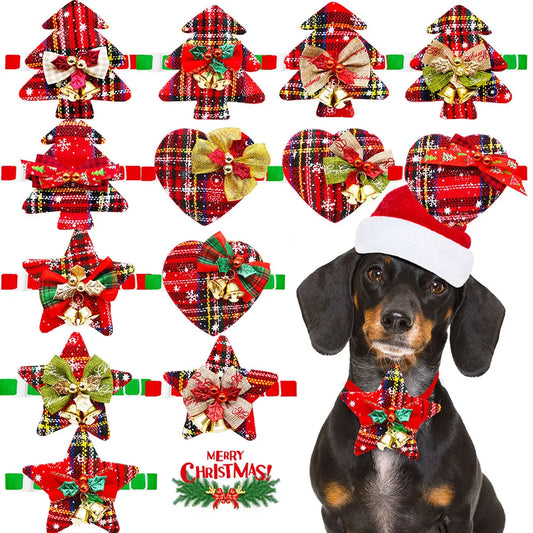 5/10PCS Christmas Dog Bowties With Bell - MyPetDollar.com