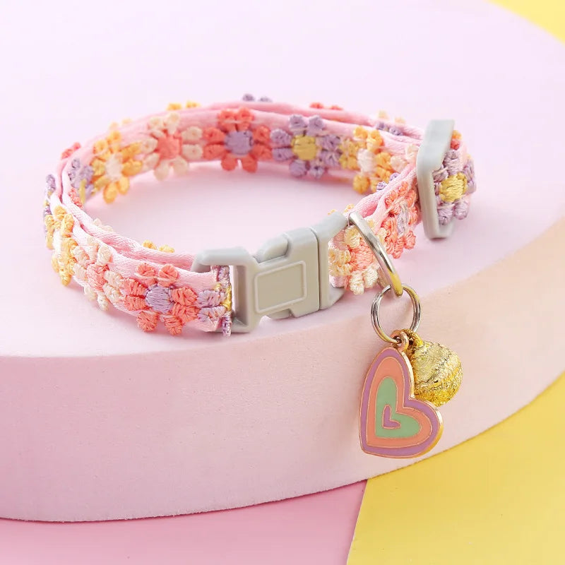 Pet Collar with Bell Colorful Flower Dog Puppy Kitten