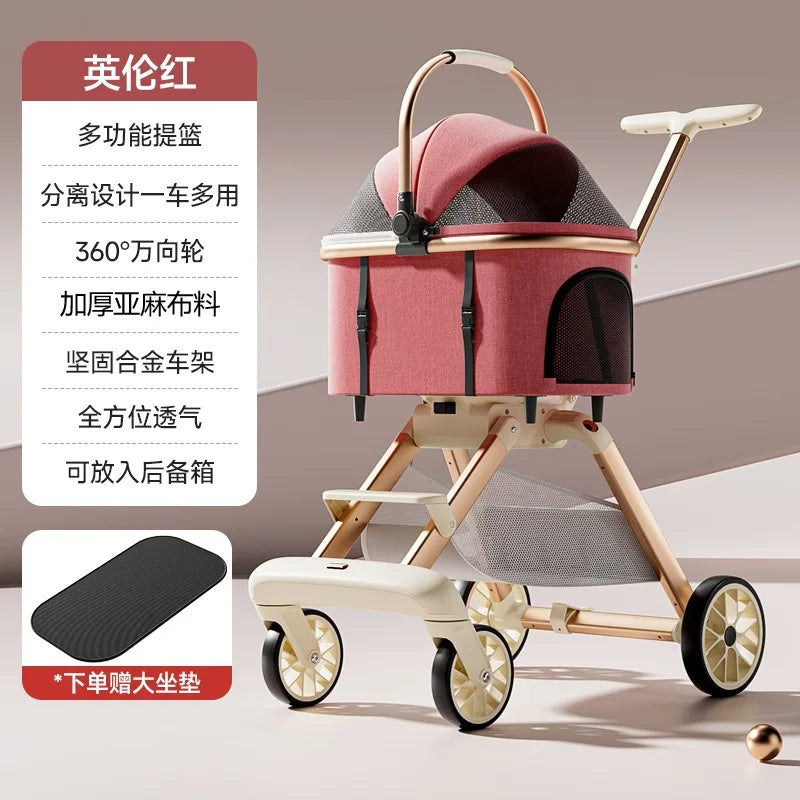 Foldable Pet Stroller for Cats and Dogs Lightweight Aluminum