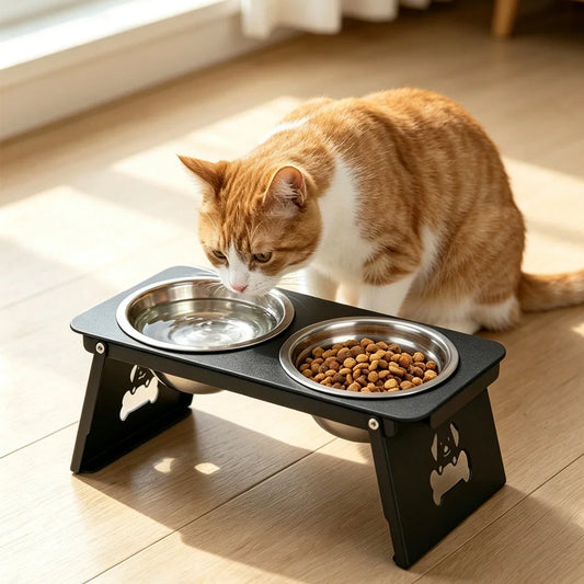 Elevated cat and dog bowl, stainless steel - MyPetDollar.com