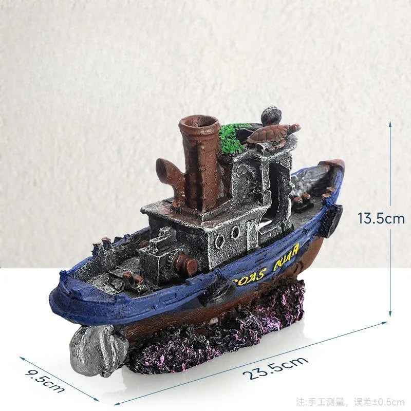 Resin Sunken Pirate Ship Aquarium Ornament – 5 Colors