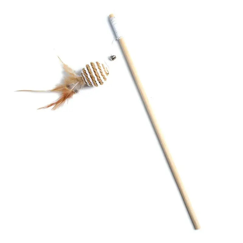 Wood Teaser Feather Toys Kitten Funny Colorful Rod Cat Wand, Interactive