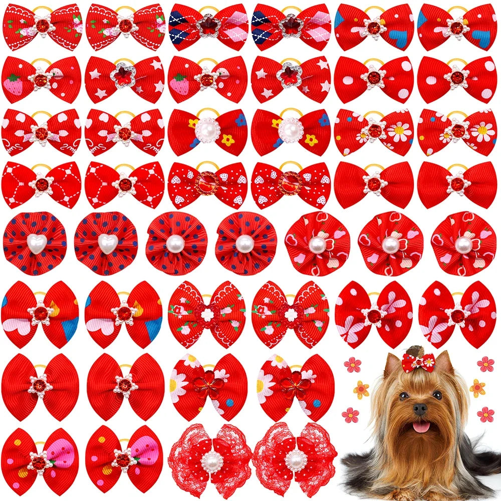 40pcs in pairs Dog Bows Pearl Diamond Hair - MyPetDollar.com