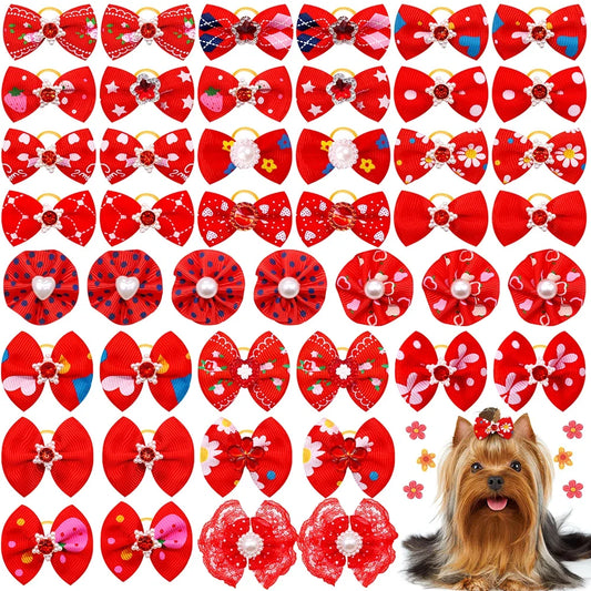 40pcs in pairs Dog Bows Pearl Diamond Hair - MyPetDollar.com