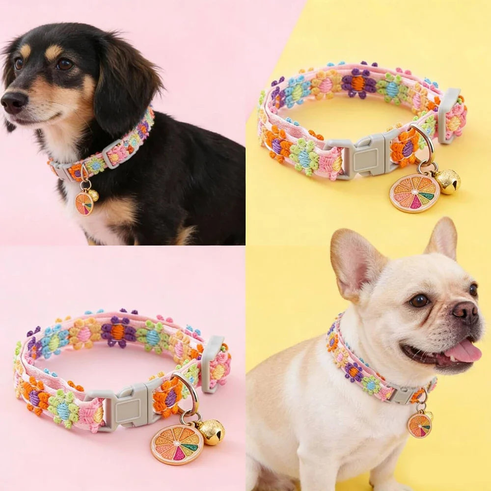 Pet Collar With Bell Colorful Flower Dog - MyPetDollar.com